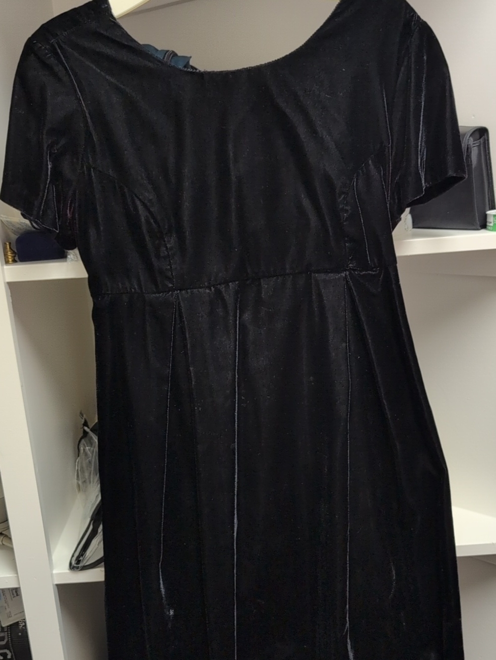 Black Velvet Button-back Maternity Dress With A Chiffon Ribbon For Bow In Back